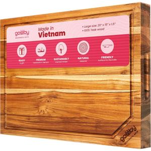 20x15x1.5 Inch Gossby Teak Wood Cutting Board  Large BBQ, Charcuterie, Meat Cutting Board for Men, Women Kitchen, Housewarming, New Home Gift  Perfect Balance Design  Deep Juice Groove  Food-safe