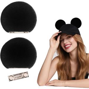 Magnetic Mouse Ears for Cap Hat Beret Hat - 3.5'' Clip Mouse Ears for Boys Girls Costume Outfits (Velvet/Black)