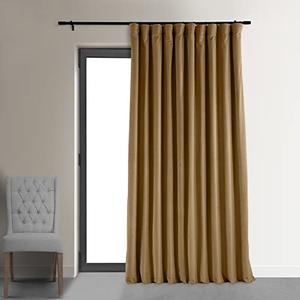 HPD Half Price Drapes Extra Wide Signature Blackout Velvet Curtains 120 Inch Long 1 Panel, 4-Pass Hotel Blackout Lined Window Curtains Thermal Blackout Curtains for Bedroom 100W x 120L, Amber Gold