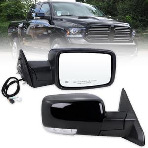 Right Passenger Side Door Mirror Compatible With 2013-2018 Ram 1500 2500 3500 With Power Folding Power Glass Heated Turn Signal Puddle Lights Black Replace#68096196AF (9+2Pins), R-11Pins