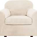 H.VERSAILTEX Rich Velvet Stretch 2 Piece Cover Chair Slipcover Sofa Cover Furniture Protector Couch Soft with Elastic Bottom Chair Couch Cover Width Up to 49 Inch (Chair, Cream)