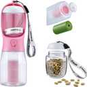 Dog Water Bottle with Food Container & Poop Bag Holder, Travel Water Bowl, Portable Pet Dispenser, Dog Gifts Stuff Accessories Items, Puppy Essentials for Yorkie Chihuahua Walking Hiking (12oz, #04 Pink)