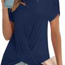 Womens 2025 Summer Tops Casual Twist Front Blouses Short Sleeve Tshirts Fitting Tunic 3XL