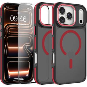 AIGOMARA Magnetic for iPhone 17 Pro Max Case, [Compatible with Magsafe] [Military-Grade Protection] Slim Shockproof Translucent Matte Protective Case for iPhone 17 Pro Max 6.9 Inch, Red