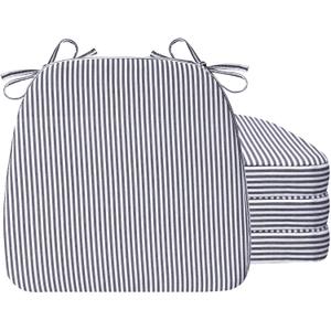 AAAAAcessories D-Shaped Chair Cushions, Featuring Ties and Removable, Machine-Washable Cover, 2'' Thick Seat Pads for Kitchen and Dining Rooms, 17'' x 16'', Set of 4, Pinstripe Dark Gray