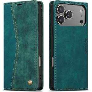 QLTYPRI for iPhone 17 Pro Max Case Wallet with Card Holder, Vintage PU Leather Kickstand Magnetic Closure Shockproof Folio Book Cover Case for iPhone 17 Pro Max - Retro Green