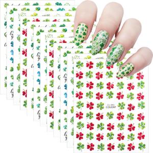 3 x 12 Sheets St Patricks Day Nail Art Stickers - Irish Shamrock 3D Self Adhesive Nails Designs - Green Glitter Nail Stickers for St Patricks Day Accessories for Women - DIY Holiday Nails Decorations