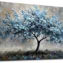 MHARTK66 Farmhouse Wall Art For Living Room Canvas Wall Decor For Bedroom Blue Tree Landscape Wall Pictures Artwork Large Stretched and Framed Canvas Paintings Ready to Hang for Office Home Decor (48"L x 24"W)