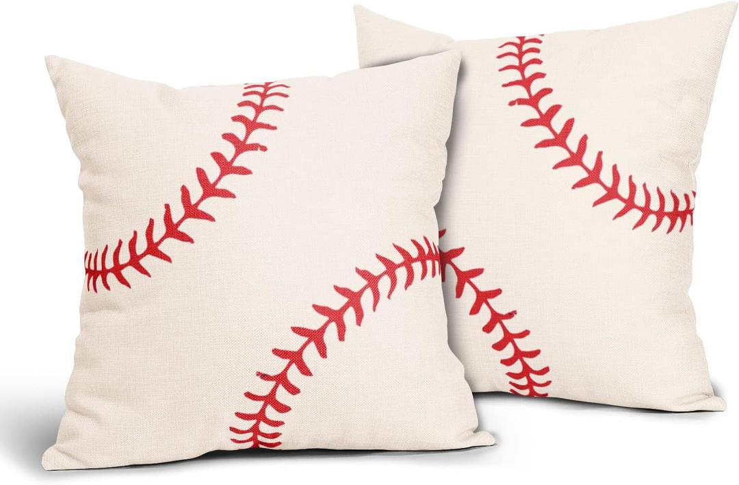 Baseball Pillow Cover Set of 2 Sports Theme Cotton Linen Polyester Decorative Throw Pillow Case Cushion Cover for Bedroom Sofa Living Room Couch Chair Office 18 x 18 Inch