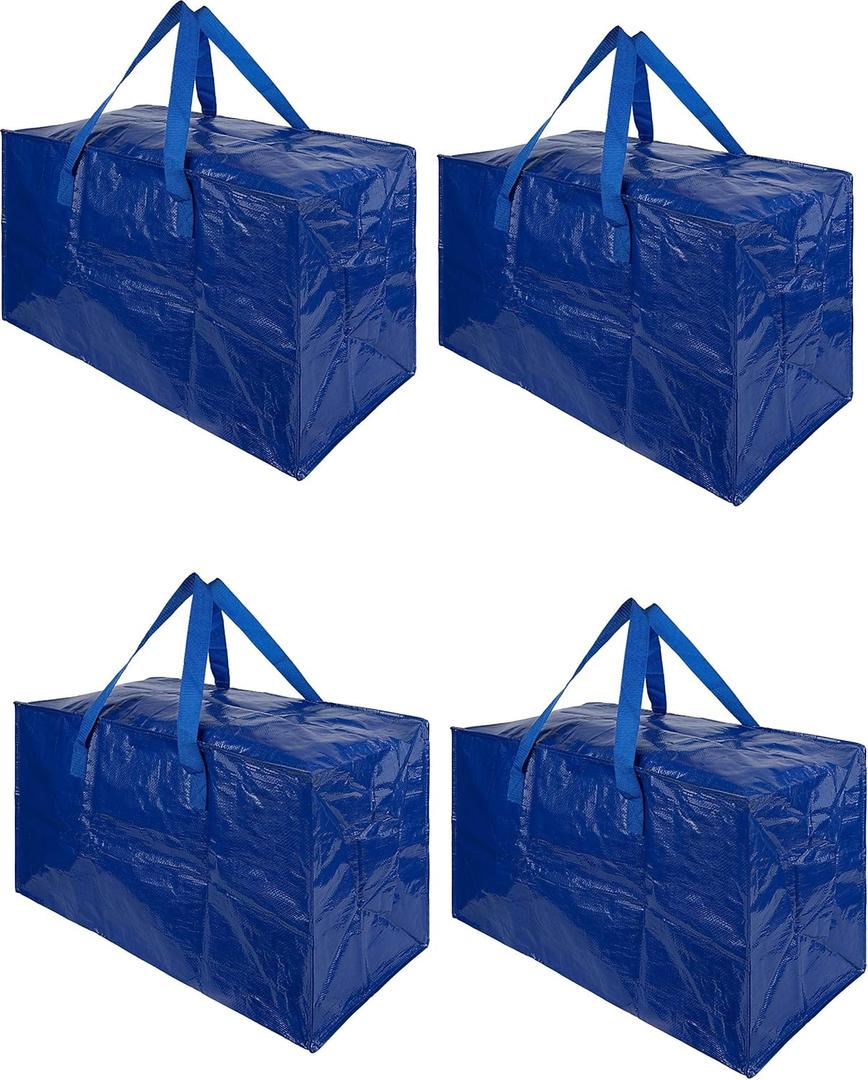 House Goody's 4 Pack Thick Over-Sized Organizer Storage Bag with Strong Handles and Zippers for Travelling, College Carrying, Moving, Camping, Christmas Decorations Storage, Made of Recycled Material