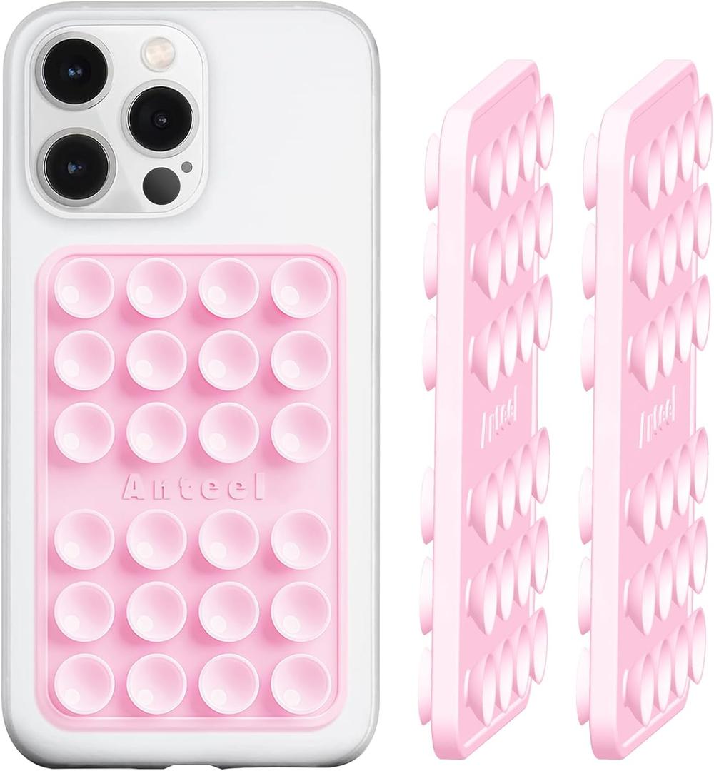 Anteel Double-Sided Silicone Suction Phone Case Mount, Enhanced Suction Cup Power and Thickened Grip for Selfies and Videos, Durable, Hands-Free Non Slip Accessories, 2.36"x3.66" (LPK&LPK)