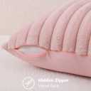 decorUhome Summer Cozy Faux Fur Throw Pillow Covers 12x20 Set of 2 Decorative Soft Plush Striped Lumbar Modern Farmhouse Boho Couch Pillow Cases with Velvet Back for Sofa Bed Living Room, Pink