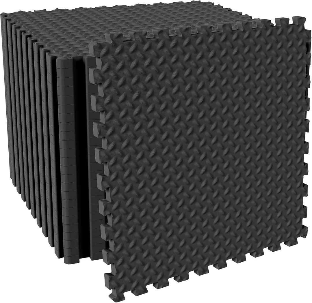 Puzzle Exercise Gym Flooring Mat, 3/4" Thick High-Density EVA Interlocking Tiles, Workout Mat for Home Gym, Fitness Equipment, MMA, Gymnastics, 24-Piece Shock-Absorbing Exercise Mat (96 Sq Ft) (Black)