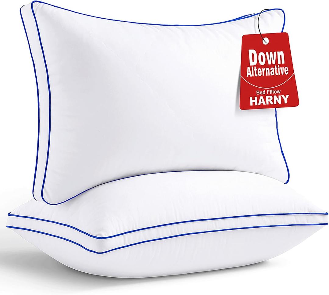 HARNY Pillows Queen Size Set of 2,Bed Pillows for Sleeping,Luxury Hotel Quality Fluffy Pillow for Side and Back Sleeper,Down Alternative Queen Pillow 2 Pack,Machine Washable,20 x 30 Inches (White)
