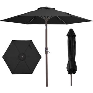 JEAREY 7.5FT Patio Umbrella Market Table Umbrella with 6 Sturdy Ribs, Push Button Tilt/Crank Outdoor Umbrella for Garden, Deck, Backyard,Dark Black