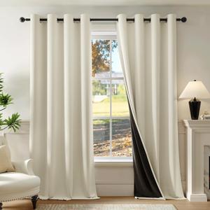 Cream 100% Blackout Curtains 63 Inch Long 2 Panels for Bedroom Living Room Solid Room Darkening Thermal Insulated Soundproof Energy Saving Grommet Top Window Treatment Drapes, 44x63 2 Set