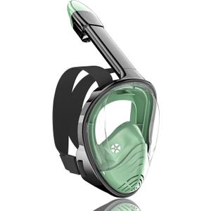 QingSong Full Face Snorkel Mask for Adults, Snorkeling Gear with Camera Mount, 180 Degree Panoramic View Snorkel Set Anti-Fog Anti-Leak (Small-Medium, Army Green)