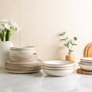 AmorArc Ceramic Dinnerware Sets,Handmade Reactive Glaze Stoneware Plates and Bowls Sets,Highly Scratch Resistant | Dishwasher & Microwave Safe Dishes Set,Service for 4 (12pc)