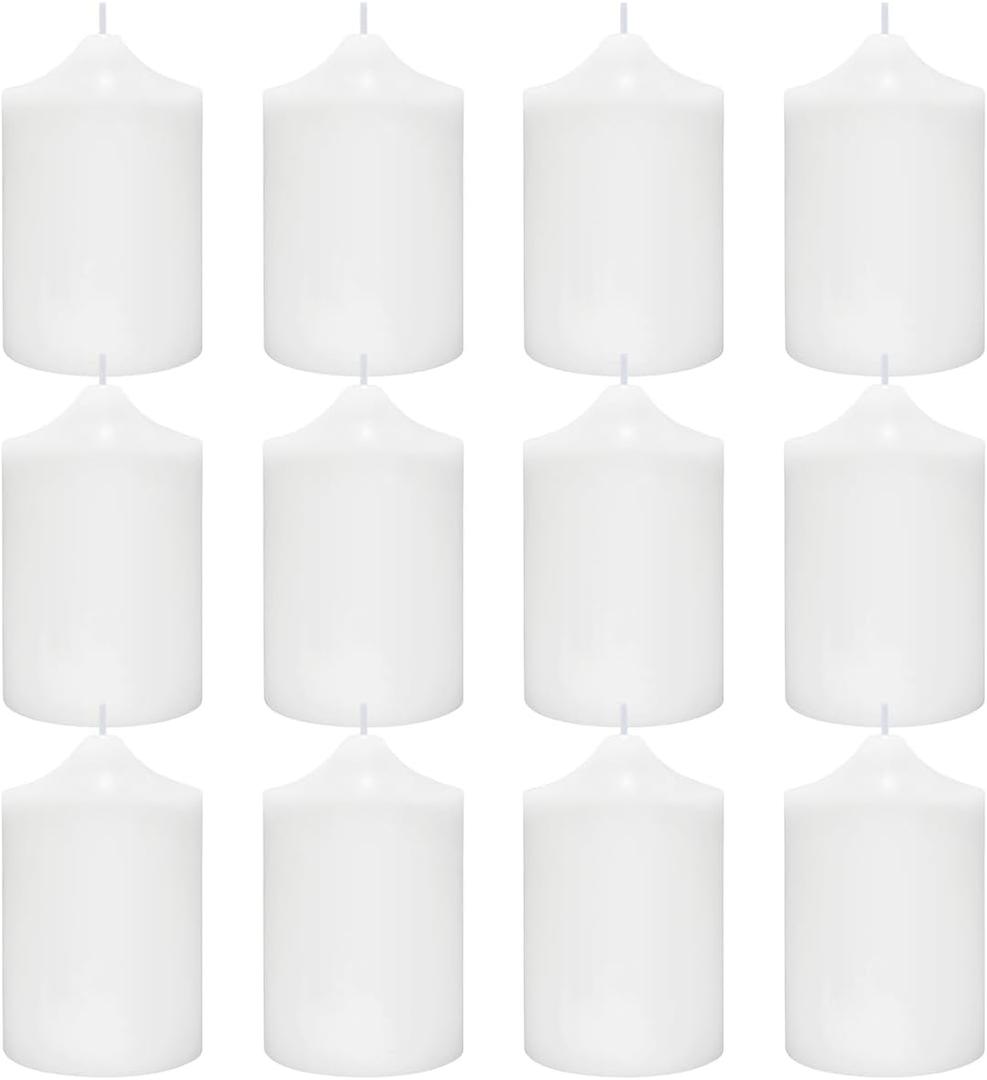12 Pack 2x3 Inch White Pillar Candles, Unscented Column Candles for Home Restaurants Spa Church Weddings, Smokeless Dripless and Clean Burning Emergency Candle