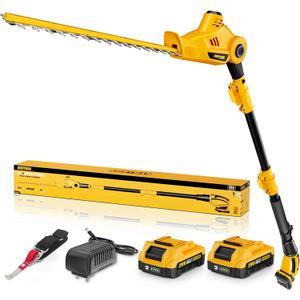 Alloyman 20V MAX Pole Hedge Trimmer, Telescoping Pole Hedge Trimmer with 2 Packs 2.0Ah Batteries & Charger,8 Feet Hedge Trimmer for Shrubs Pruning (Yellow)