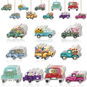 Blulu 50 Pcs Large Spring Flower Ornaments 3.54 Inch Wooden Spring Trunk Flower Tree Ornaments Pendant Hanging Decoration with Ropes for Home Party Decoration