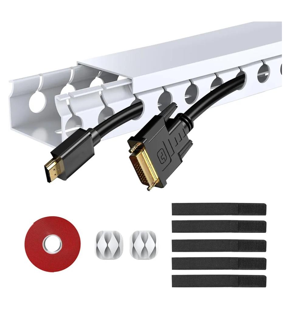 Updated White Cable Raceway Kit, 155（10x15.5） inch Open Slot Wire Covers for Cords, Cable Management System to Hide Under Desk/TV/Computer/Net/Power Cords(Pack 10)