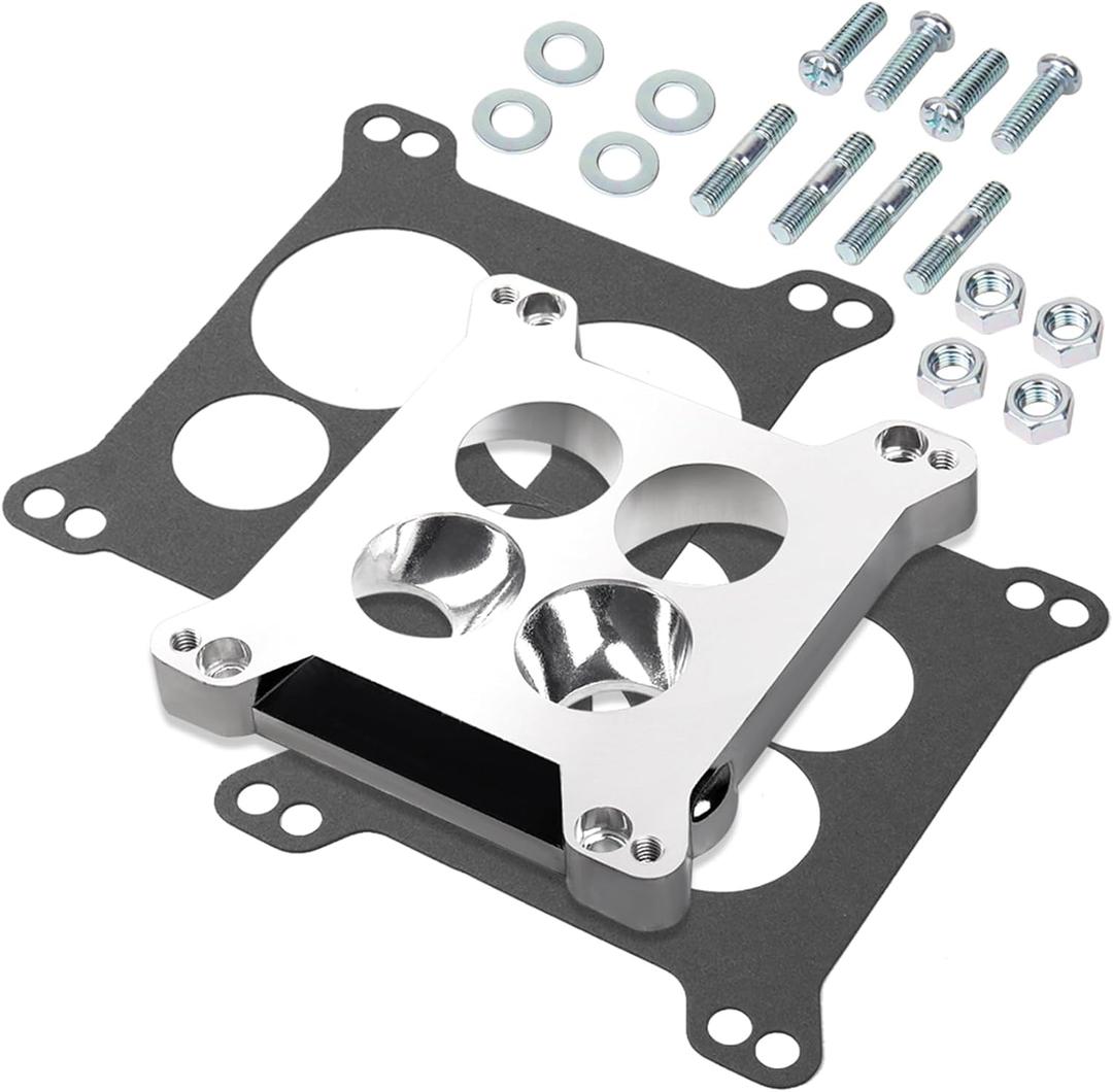 Edelbrock Carburetor Adapter 2696, Aluminum Carburetor Carb Spacer Plate 0.85 inch, Square Bore to Spread Bore Carburetor Adapters Kits for Stock Quadrajet & Thermo-Quad Manifold with Flange Gaskets
