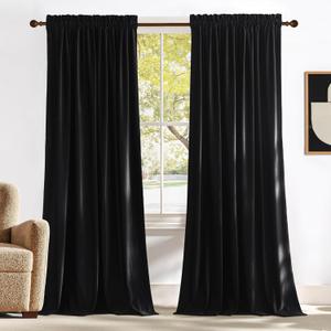 NICETOWN Black Velvet Blackout Curtains 96 inch Long for Living Room and Bedroom, Thermal Luxury Solid Heavy Rod Pocket Drapes/Window Treatments for Hall, Theater (2 Pieces, 52 W)