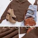 ZESICA Women's Fall Lapel Collar V Neck Long Sleeve Ribbed Knit Comfy Loose Casual Pullover Sweater Jumper Top (Brown, S)