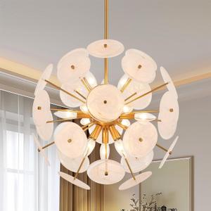 12-Light Sputnik Pendant Light Gold Finish, Modern Glass Chandelier for Dining Room, Vintage Hanging Light Fixture for Bedroom Entryway Kitchen Foyer