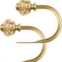 2 Pack Curtain Holdbacks, USFOOK Decorative Window Drapery Tiebacks (2 Pack/1 Pair), Curtain Tie Back Hooks for Wall with Gold Translucent Finials (4.3" L x 3.4" W)