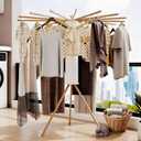 Clothes Drying Rack Tripod, Floor Standing Laundry Drying Rack, Portable & Foldable with 16 Wooden Poles Space-Saving Drying Rack for Laundry, Retractable Collapsible for Balcony Bedroom