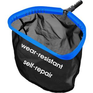 Upgraded Self-Repair Pool Net, Pool & Pond Cleaning Skimmer with Heavy Duty Nylon Net - Fine Mesh, Aluminum Frame, Deep Trash Bag for Above Ground & In-ground Pools, Leaf Skimmer Rake Net(No Pole)