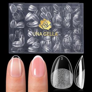 UNA GELLA Extra Short Almond Gel Nail Tips, 216 Pcs Pre-shape XS Almond Nail Tips Full Cover Press On Nails Half Matte Clear Fake Nails For Women Girl DIY Salon At Home 12 Sizes