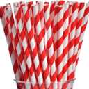 ALINK 100 Red Straws, Biodegradable Red and White Striped Paper Straws for Party, Events, Crafts, Brithday, Baby Bridal Shower, Christmas Decoration Supplies