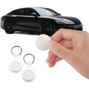 2 Pack GPS Tracker and 2 Keychains for Vehicles Work with Find My (iOS Only) Real Time Hidden Mini Car Locator Tracking Global Coverage Device No Monthly Fee or Subscription No SIM Card Required (White)