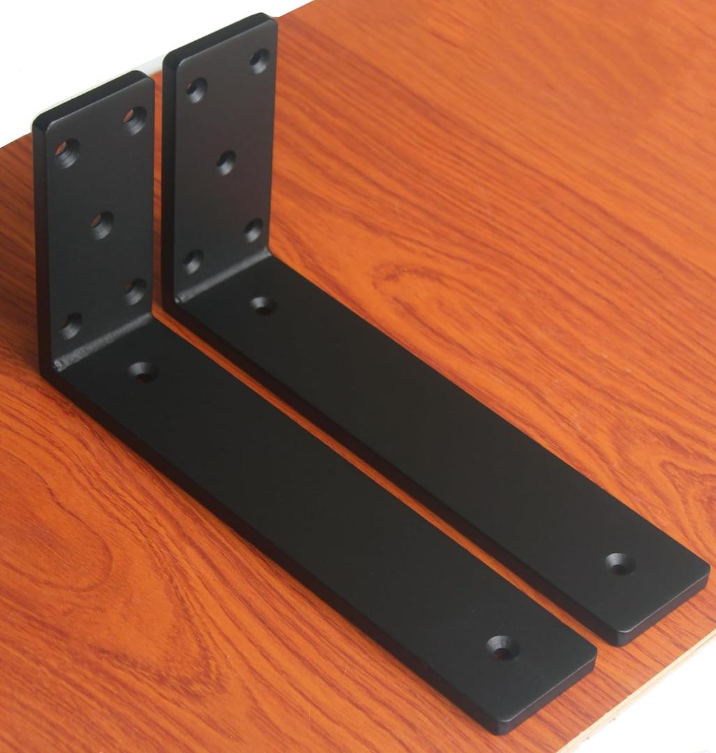 2 Pack L12 x H 6" x W 2.5" 10mm Thick Countertop Support Brackets, Heavy Duty Countertop Hidden Bracket L Shelf Bracket Metal Corbels for Countertops Frosted Black
