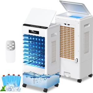 Pekfxm Portable Air Conditioners, 3-in-1 AC Cooling Fan 3 modes 3-Speed with Remote Control & 4 Ice Boxes, Evaporative Air Cooler with 8L Tank 20H Cooling, for Home, Bedroom, Kitchen (Black)