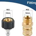Raincovo Pressure Washer Quick Connect Fittings, M22 14mm to 1/4 Inch Quick Connect Pressure Washer Adapter Set, 4 Pieces