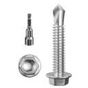 Wensilon (200Pcs)#101-1/4" Hex Washer Head Self Drilling Screws, 410 Stainless Steel Metal SheetScrewsTEK Screws, Sheet Metal Self Tapping Screws (Silver)