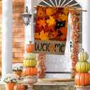 BLKWHT Fall Leaves Cat House Flag 28x40 Vertical Double Sided Welcome Maple Leaf Autumn Thanksgiving Holiday Outside Decorations Burlap Yard Flag BW828-40