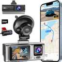 3 Channel Dash Cam, QHD 2.5K+1080P+1080P 3-Way Recording, WiFi Dash Camera with APP Control, 1440P Front+4 IR Lights, 24H Parking Mode with Time-Lapse, G-Sensor, Loop Recording,Free 64GB Card