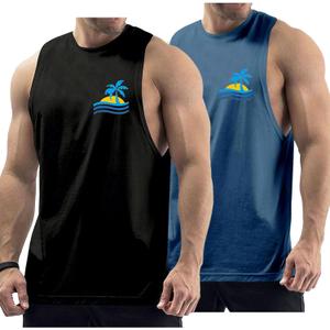 Mens Tank Tops Beach Summer Casual Sleeveless Shirts Graphic Cotton Tank Tops for Men Gym Workout (X-Large, Black+navy Blue)