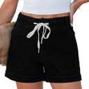 Lookbook Store Jean Shorts for Women High Waisted Drawstring Pull On Elastic Waist Stretchy Denim Shorts Wide Leg Jorts, Large