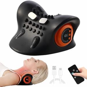 CXGRISE Neck Massager, Neck and Shoulder Relaxer with Heat, Portable Cordless Shoulder Cervical Traction Device for Pain Relief Electric Massager Pillows(Light Black)