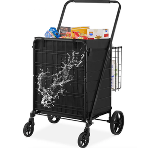 VEVOR Folding Shopping Cart with Removable Waterproof Liner, 210LBS Large Capacity Jumbo Grocery Cart with Dual Basket, 360° Swivel Wheels, Dense Metal Mesh Base, Heavy Duty Utility Cart for Shopping