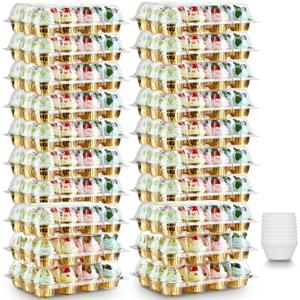 Gencywe (12 Pack x 20 Sets) Stackable Cupcake Carrier with 240 Pack Liners, Plastic Cupcake Boxes Holders for 12 Cupcakes, High Tall Dome Lid Cupcake Containers, Clear Disposable Cupcake Trays