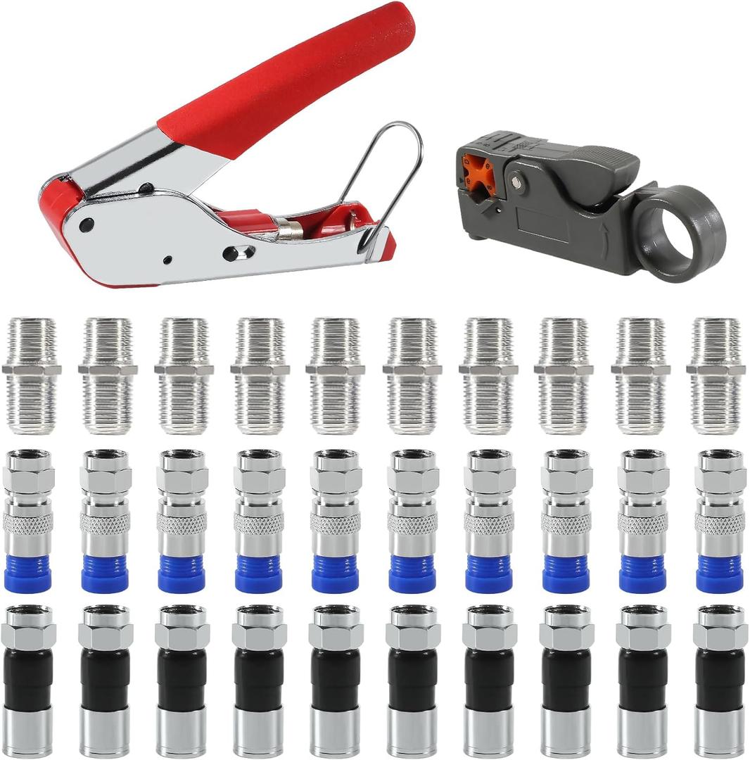 Coaxial Compression Tool Kit Coax Cable Crimper Wire Stripper with F RG6 RG59 Connectors