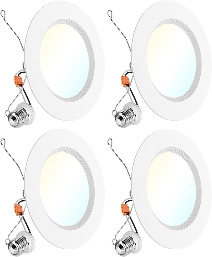 Sunco 6 Inch LED Recessed Light Retrofit, Can Lights for Ceiling, 1700 LM High Brightness, Selectable CCT 2700K/3000K/4000K/5000K/6000K, 17W=120W, Dimmable, Baffle Trim, Damp Rated UL 4 Pack. (White)
