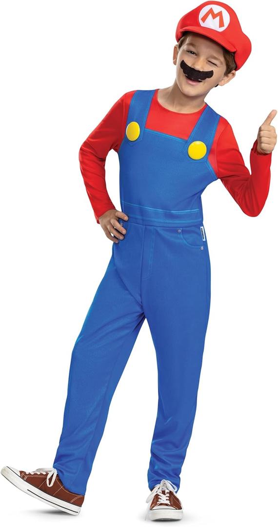 Disguise Boys Mario Elevated Costume, Official Super Mario Bros Costume With Hat and Mustache (M (7-8))